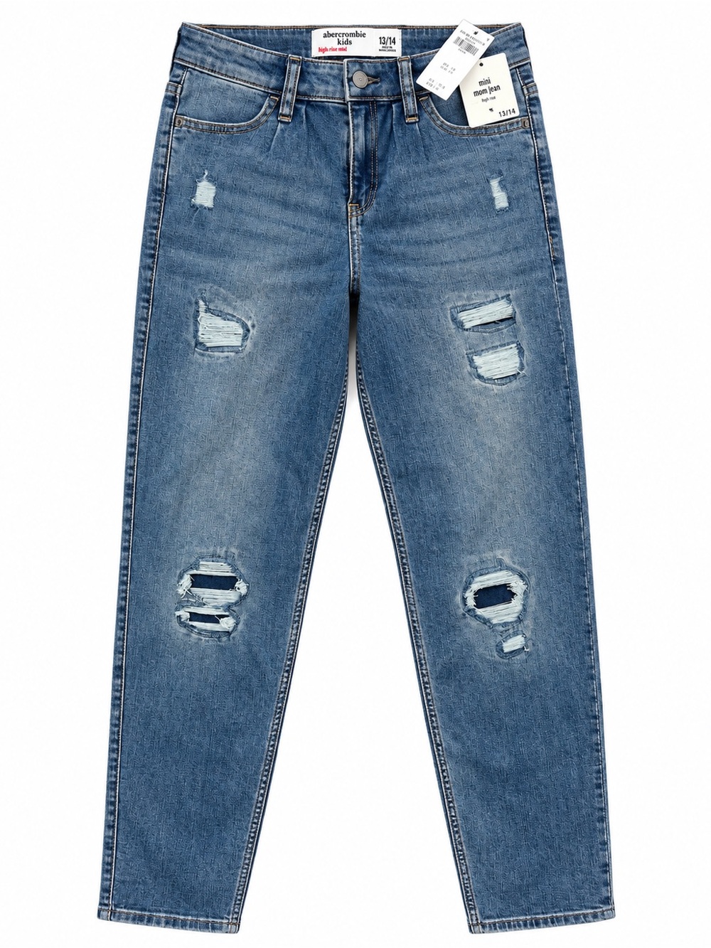 NWT Abercrombie Kids High Rise Mini Mom Darker Distressed Denim